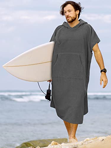 SUN CUBE Surf Poncho Changing Robe with Hood, Wetsuit Changing Hooded Towel | Thick Quick Dry Microfiber, Wetsuit Changing Towel, Surfing Beach Swim Outdoor Sports Cover Up, Adult Wearable Poncho - color: Grey