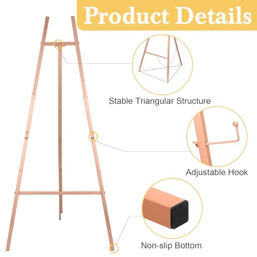 Rose Gold Croblissful 50" Easel Stand for Wedding Sign Adjustable, Metal | 3 Tier Height, Display Easel with Chain, Heavy Duty Floor Tripod, Welcome Wedding Baby Shower Sign, Painting Canvas Poster - color: Rose Gold