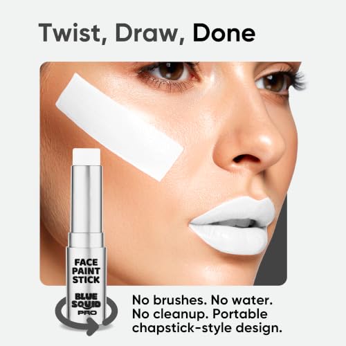 Blue Squid PRO White Face Paint Stick - Waterproof Body Paint for Adults & Kids Eye Black Baseball, Softball - Vegan Hypoallergenic Twist-Up Non-Toxic Makeup Stick for Cosplay, Sports & SFX (White) - color: White