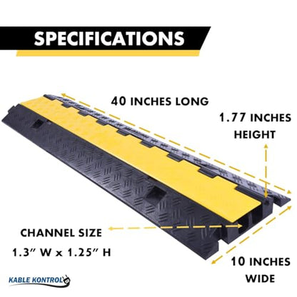 Kable Kontrol Atlas Heavy Duty Cable Protector Ramp - 2 Channel Bulk Wholesale Pallet - 40 Pcs - 40” Long Black & Yellow - 24,000 Lbs Capacity - Rubber Speed Bump Wire Protector Cord Cover - CP9987 - size: 2 Channel - 40" - 40 Units