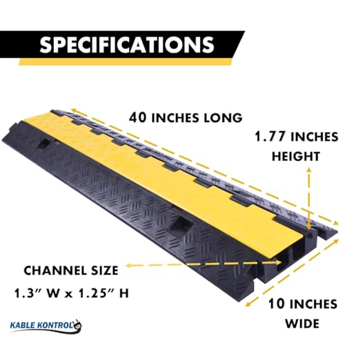 Kable Kontrol Atlas Heavy Duty Cable Protector Ramp - 2 Channel Bulk Wholesale Pallet - 10 Pcs - 40” Long Black & Yellow - 24,000 Lbs Capacity - Rubber Speed Bump Wire Protector Cord Cover - CP9987 - size: 2 Channel - 40" - 10 Units