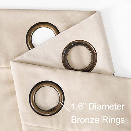 jinchan Velvet Curtain for Living Room，Thermal Insulated Luxury Bedroom Drape 108 Inch Long, Soft Privacy Curtain, Room Darkening Extra Long Window Ring Top Treatment Grommet 1 Panel, Cream Beige - color: Grommet | Cream Beige, size: 52"W x 108"L (Pack of