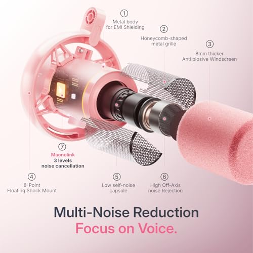 MAONO PD200W Hybrid Wireless Podcast Microphone for PC, Dynamic XLR USB Mic - color: Pink