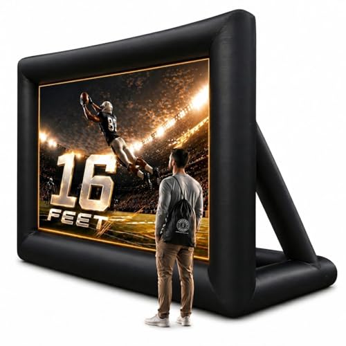 16 ft Outdoor Projector Screen with Built-in Blower - Supports Front and Rear Projection - Includes Tie-Downs and Storage Bag - Inflatable Projector