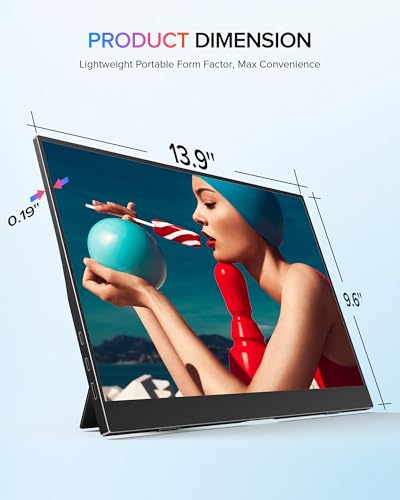 Newsoul Portable Monitor 15.6'' Ultra-Slim Travel Monitor 108%sRGB | 2000:1 Contrast USB C Mini HDMI Plug & Play IPS Monitor Built-in Stand | Speakers External Screen for Laptop Phone Game Console PC - size: 15.6-inch