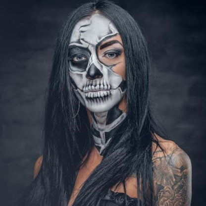 Spooktacular Creations Halloween Makeup Palette 3 Colors Skeleton Face Body Paint with Double-headed Brush for Adult Cosplay SFX Makeup Cosplay Dress Up (7 Oz, Black White Gray ) - color: Black White Gray