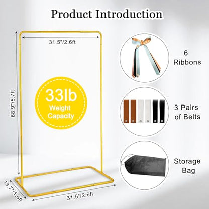 Wedding Sign Holder with 3 Pairs of Leather Straps & 6 Ribbons, Adjustable Height 50"/68" Heavy Duty Easel Stand for Display, Portable Wedding Welcome Sign Stand with Carrying Bag & Digital Templates (Gold)