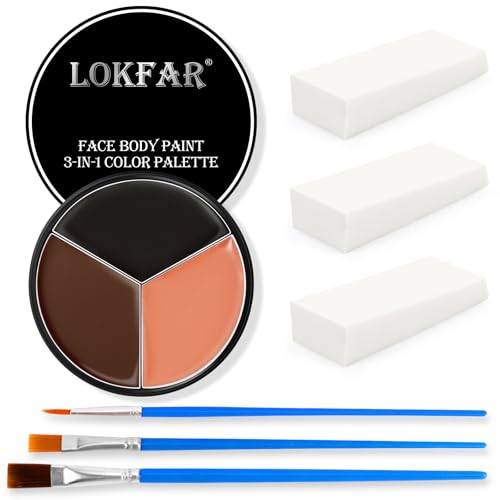 Black Brown Terracotta Face & Body Paint - Blendable Facepaint Foundation with Sponge & Brush for Skin, Professional Halloween Face Make-up Kit for Wolf Werewolf Tiger Deer Lion Beard Cosplay Costume - color: 04 Werewolf/Tiger