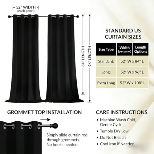SNITIE Black 52”x72” Long Velvet Curtains with Grommet - 2P - color: Black, size: 52"W x 72"L (Pack of 2)
