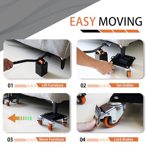 Carbon Steel Furniture Dolly, 3000 lb Capacity Heavy Duty Moving | Quiet floor-friendly Casters. Anti-rust durable Coating, Movers with Lifter, for moving pool table, safes, washing machines - color: Orange