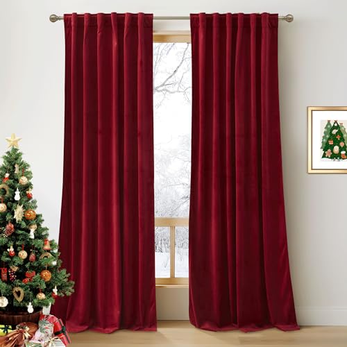 RYB HOME Red Velvet Blackout Curtains 84 inches for Bedroom Living Room - color: Ruby Red, size: 52"W x 84"L (Pack of 2)