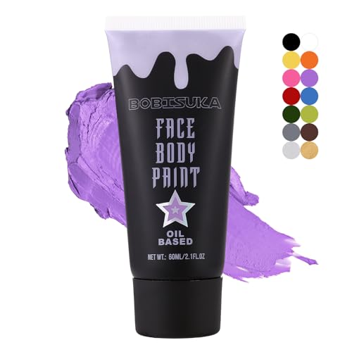 BOBISUKA Purple Face Body Paint, Blendable Cream Face Painting Kit, Colored Eye Black for Sports, Facepaint for Halloween Cosplay, Costume, Parties, SFX Special Effect Makeup（2.1 Fl.oz） - color: Purple