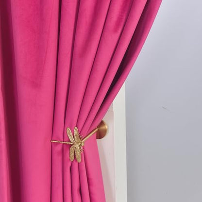 Hot Pink Velvet Curtain Set- Curtains with Bows for Living Room/Bedroom W52 x L84-inch, 2 Panels - color: Hot Pink, size: 52"W x 84"L (Pack of 2)