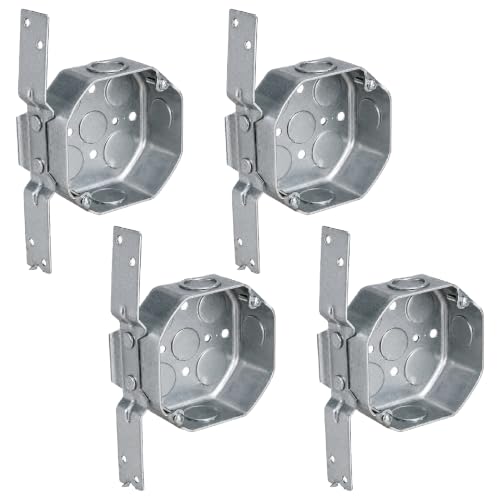 OHLECTRIC 4” Welded Octagon Steel Electrical Box| 1-1/2" Deep Box 1/2” Knockouts with Side Bracket, Fire Rated | Ideal for Lighting Fixtures, Switches and Receptacles (4-Pack) - size: 1/2" KO Box with Side Bracket