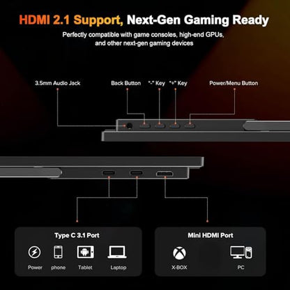 UPERFECT 2.5K 240Hz Portable Monitor, 16" 2560x1600 Portable Gaming Monitor - size: 16
