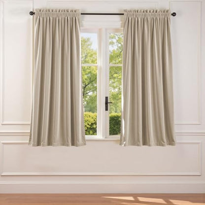 Lazzzy Beige Velvet Curtains Neutral Rod Pocket 52×63 Inch 2 Panels - color: R | Beige, size: 52"W x 63"L (Pack of 2)