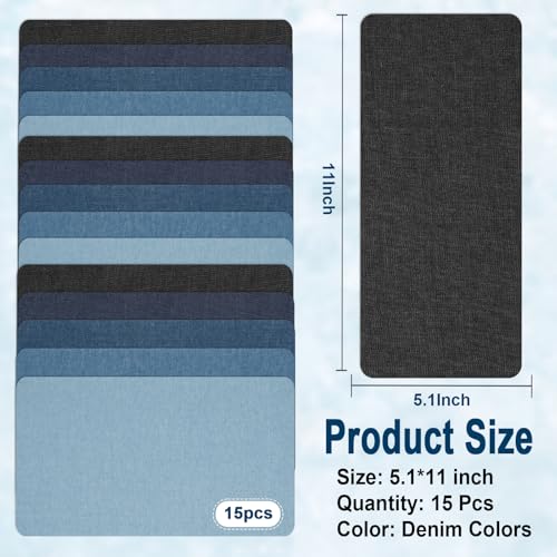 Amrules Iron Patches, 15 Pcs Denim Colors Fabric Repair Kit, 5.1" x 11" - color: Denim Blue, size: 5.1"x11"-15PCS