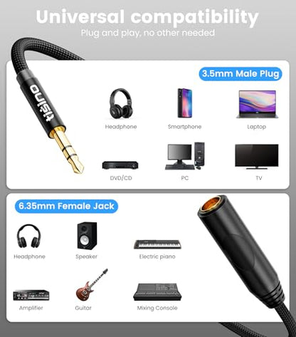Tisino 1/4 to 3.5mm Adapter, 1/4" Female to 1/8" Male Stereo Audio Adapter for Headphone, Amplifiers, Guitar, Amp etc. - 1ft/30cm | 3.5mm to 6.35mm Headphone Jack Converter for Amp/Guitar/Speaker/Mixing Console, Gold-Plated TRS Audio Extension Adapter - s