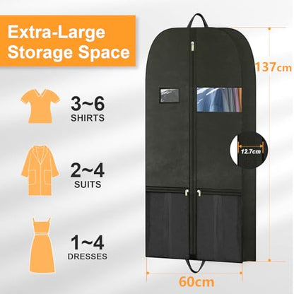Travel Garment Suit Bag 54" for Hanging Clothes for Men Suits Shirts Coats | Suit bags for Closet Storage with Pockets,Gusseted Garment Bag for Men Tuxedos Women Dresses, Handles and Zipper Black,2 pack - size: 54" 2PK