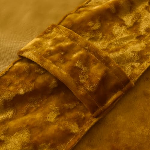 Warm Gold Velvet Curtains 2 Panel Set - 96 inches Long Drapes Room Darkening Luxury Distressed Crushed Draperies Rod Pocket Window Drapery for Living Room Bedroom 52" W x 96" L - color: Warm Gold, size: 52"W x 96"L (Pack of 2)