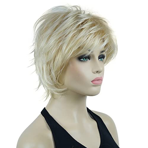 Lydell Short Layered Shaggy Wavy Full Synthetic Wigs (24BT613 Blonde Mix) - color: 24BT613 Blonde Mix