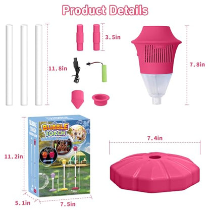 Infowush Bubble Machine for Kids, Automatic Standing Bubble Maker Machine | Height Adjustable Up to 47 Inches, Outdoor Battery Bubble Machine with Light/Music for Toddlers, Birthday Party Gifts (Red) - color: Red