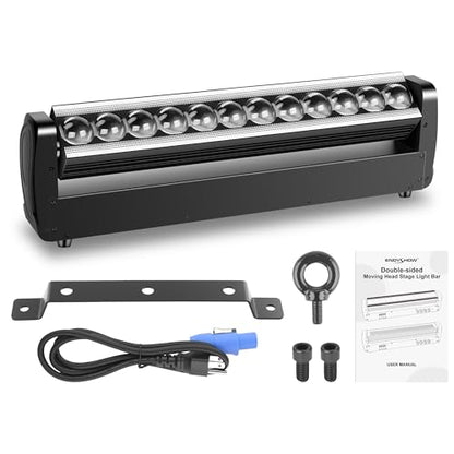 Moving Head DJ Light Bar,250W 4IN1 RGBW Wash&Strobe Light Bar 360° Double-Sided Moving Head Stage Lights with DMX512/Sound/RDM Professional DJ Uplights for Party Wedding Band Gig Disco 1Pack
