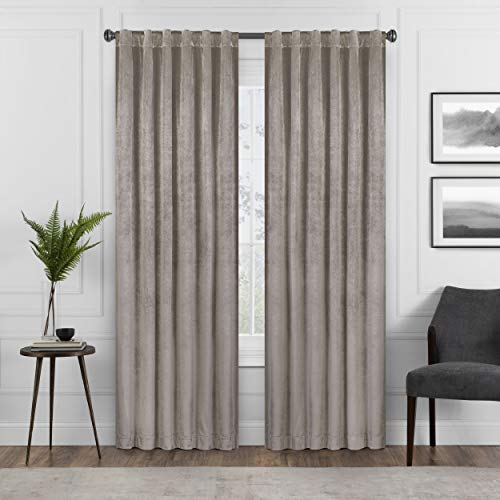 Eclipse Absolute Zero Harper Velvet Blackout Thermal Insulated Rod Pocket Curtains for Bedroom, Single Panel, 50" x 63", Mushroom - color: Mushroom, size: 50"W x 63"L (Pack of 1)