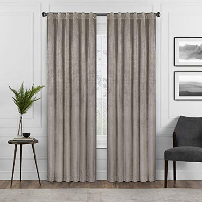 Eclipse Absolute Zero Harper Velvet Blackout Thermal Insulated Rod Pocket Curtains for Bedroom, Single Panel, 50" x 63", Mushroom - color: Mushroom, size: 50"W x 63"L (Pack of 1)