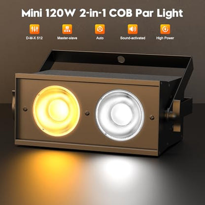 Stage Lights, 120W COB Spotlights LED Par Can Blinder Lights, 2 in 1 Cool White & Warm White DMX512 Sound Activated Audience Uplights for Events Party Wedding Theater Church Concert Dance 1Pc