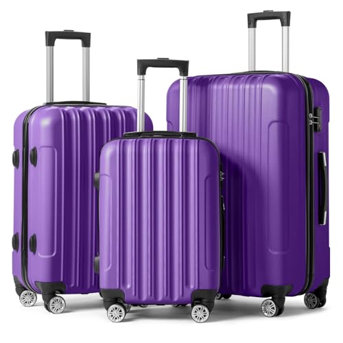 Karl home Luggage Set of 3 Hardside Suitcase Sets - Purple (20/24/28) - color: Purple, size: 3 Piece Set