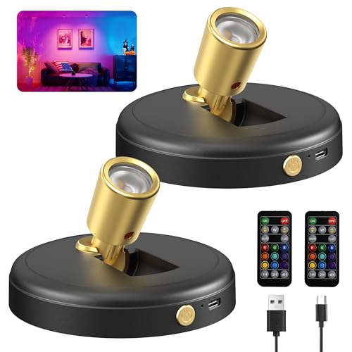 Zetunlo Spot Lights Indoor RGB Spotlight: Rechargeable Color Changing Wireless Uplights Indoor - Plants Tree Artwork Model Picture Display Accent Lighting for Home Decor Homeowners - size: 2 Pack (RGB)