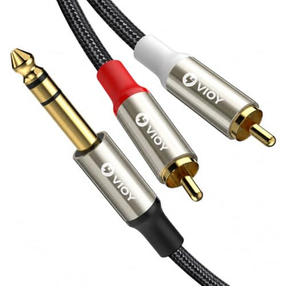 VIOY 1/4 to RCA Cable 20FT, 6.35mm TRS Male to Dual RCA Male Y-Splitter | Copper shell, dual shielding lossless Hi-Fi sound,braided bidirectional transmission for amplifier, mixer, home theater - color: Champagne gold, size: 20FT