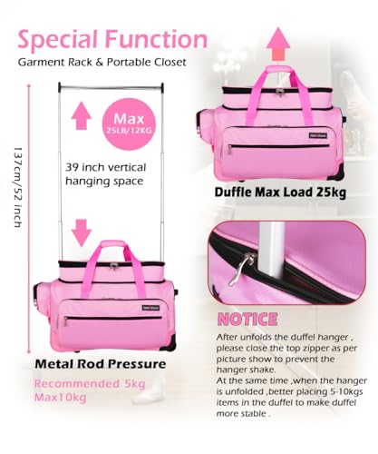 Dance Bag with Garment Rack,23inch Dance Competition Garment Bags with Clothes Rack,Suitcase,Rolling Duffle for Travel, Wheeled Drop-Bottom Upright Luggage Closet Suitcase(Expand-Pink - color: 23inch Expand-Pink