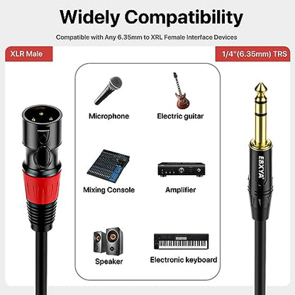 EBXYA 1/4 TRS to XLR 6ft 2Pack - 6.35mm 3Pin Balanced Male Audio Cable | Double Shielding, Oxygen-Free Copper, for Mixers, Amps, Studio Recording - size: 6 feet-2 Pack, style: TRS to XLR Male