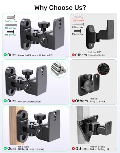Surround Rear Speaker Wall Mount, Up to 32 lbs, Swivel and Tilt, 2 Pack | Zinc Alloy Mount, Fits Keyhole and Thread Hole, for Small Bookshelf Speakers, Works with Klipsch, LG, Polk, Sony and More - size: 2 Pack