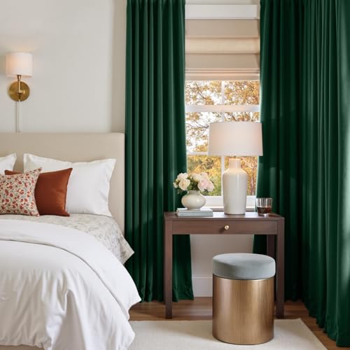 jinchan Emerald Green Velvet Blackout Curtains 84 Inch Long Living Room Curtains for Bedroom Thermal Insulated Room Darkening Drapes Soft Luxury Sun Blocking Single Panel Curtain Rod Pocket, 1 Panel - color: Emerald Green, size: 52"W x 84"L (Pack of 1)