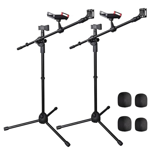 AW 2 Pack Microphone Boom Arm Stand Adjustable Tripod W/Phone Holder Dual - color: Black-2 Mic Clips+Phone Holder, size: 2 pcs