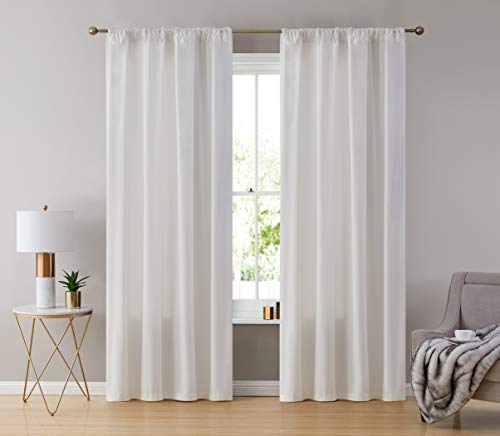 HLC.ME Lopez Faux Velvet Curtains 96 Inches - Curtains Velvet-Feel, Back Tab Rod Pocket Window Treatment Panels for Bedroom & Living Room - 54 W x 96 L per Panel, White (Pack of 2) - color: White, size: 54"W x 96"L (Pack of 2), style: Back Tab Rod Pocket