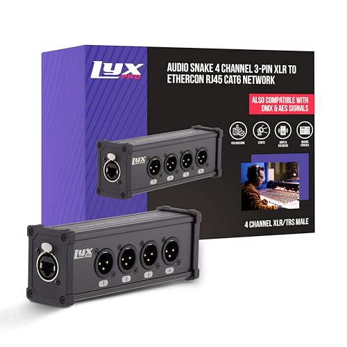 LyxPro 4-Channel Male XLR to RJ45 Ethercon Breakout Box, Ground Lift | 4 male 3-pin XLR channels over one Cat6 cable up to 330 ft; supports analog audio, AES & DMX with built-in ground lift. - size: Male - No Cables