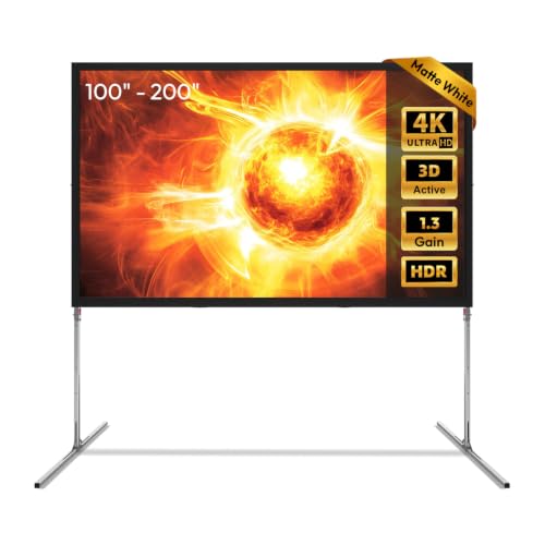 NothingProjector Outdoor Projector Screen with Stand, 120” Portable Fold | 1.3 Gain, 4K UHD 16:9, Foldable 3-Min Setup, Alloy Frame, Easy Snap On for Camping, Backyard Movie Night, Indoor Home Theater - size: 120 inch