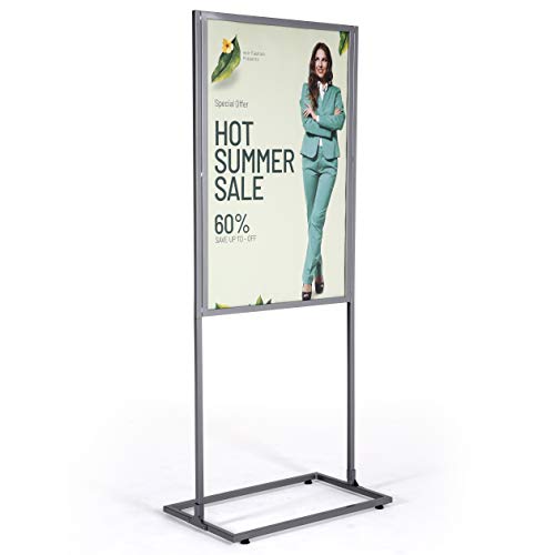M&T Displays Metal Eco Info Board, Silver 24x36 Inches Slide-In Poster Sign Holder 1 Tier Double Sided Floor Standing Pedestal Advertising Display with Backing and Anti-Glare PET Cover - color: Silver, size: 24x36