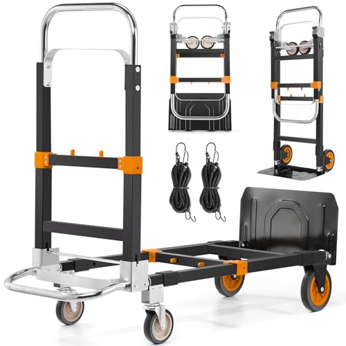 3-in-1 Convertible Hand Truck, Heavy Duty 600LBS Folding Dolly Cart - color: Orange