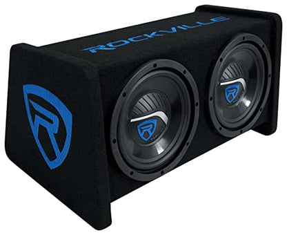 Rockville RV208P Dual 8" Car Audio Subwoofers in Vented Enclosure Box | 800W Peak/400W RMS, 4 Ohm, Gold-Plated Terminals, Ported MDF Cabinet, 15° Angled, Polypropylene Cone, Tweed Carpet - style: Dual 8"