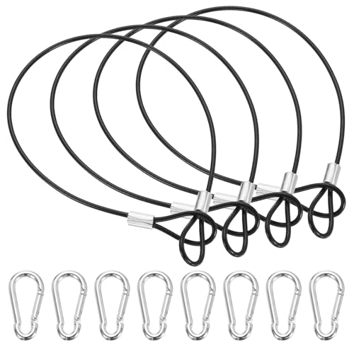 PATIKIL 12 Inch Safety Cable Lock, 4 Pcs 304 Stainless Steel Security Wire Ropes Double Loop Anti-Theft Safety with 8 Spring Buckles for Bicycles Luggage Stage Lighting, Black - color: Black, size: 12 Inch