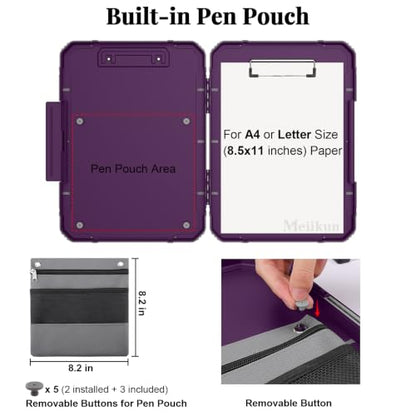 Meiikun Clipboard with Storage, Rugged Shockproof Protective, Internal Pen Pouch & Metal Clip, Heavy Duty Plastic Clip Boards 8.5x11, High Capacity Contractor Folder for School Office (Tomato Purple) - color: Tomato Purple
