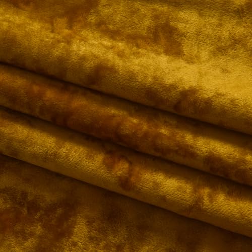Warm Gold Velvet Curtains 2 Panel Set - 96 inches Long Drapes Room Darkening Luxury Distressed Crushed Draperies Rod Pocket Window Drapery for Living Room Bedroom 52" W x 96" L - color: Warm Gold, size: 52"W x 96"L (Pack of 2)