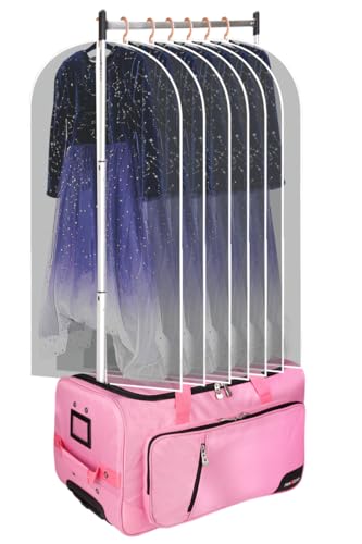 Dance Bag With Garment Rack,Dance Costumes Rolling Garment Bags For Travel,Garment Duffle Bag For Dance Competition, Wheeled Drop-Bottom Upright Luggage Closet Suitcase (23inch-Pink-E) - color: 23inch-Pink-E