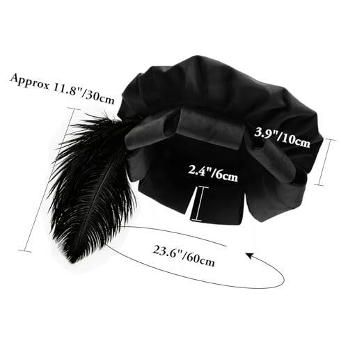 Renaissance Roll Hem Beret for Men Medieval Tudor Slit Hat with Feather Fantasy Costume Accessories - color: Black