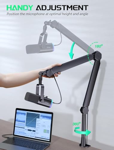 FIFINE BM66T Microphone Boom Arm with Extension Tube for Podcast Recording - size: BM66T Black（With Extension Tube)